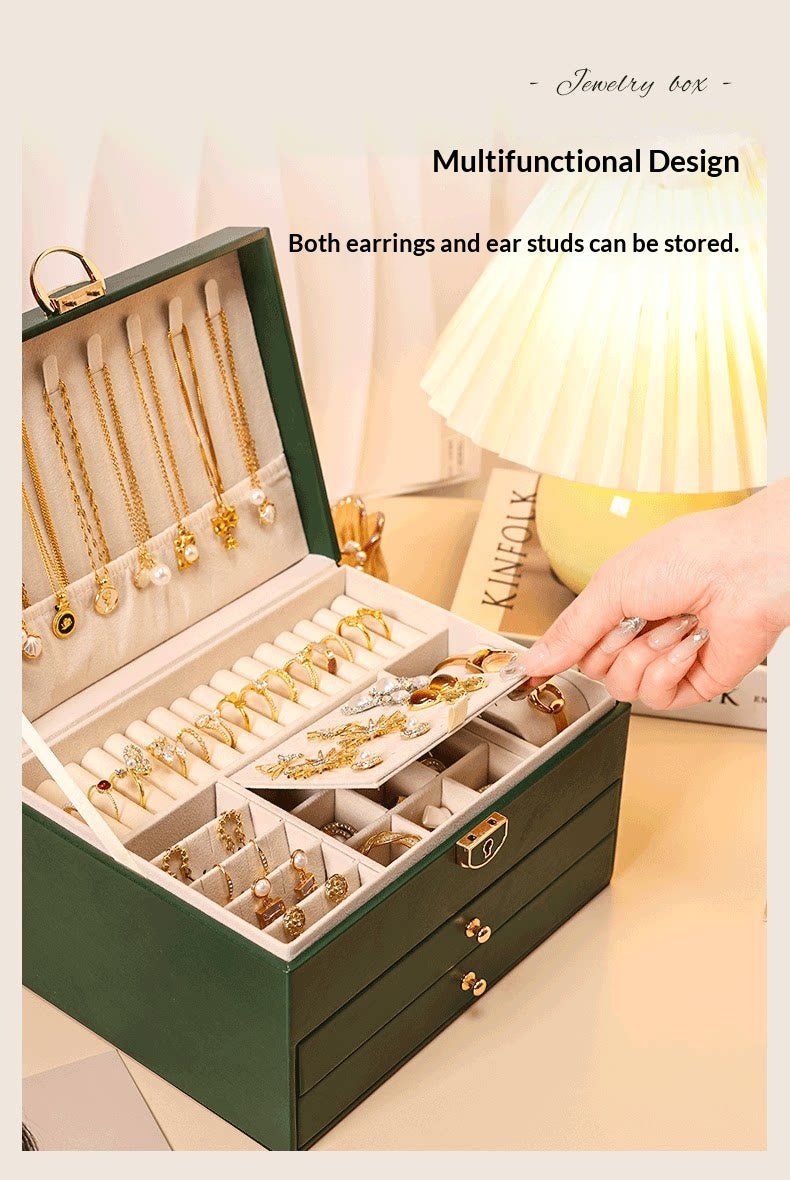 Medieval - Style Large Capacity Jewelry Box – 3 Layers, Lock, Watch Pillow - HomeDIYer