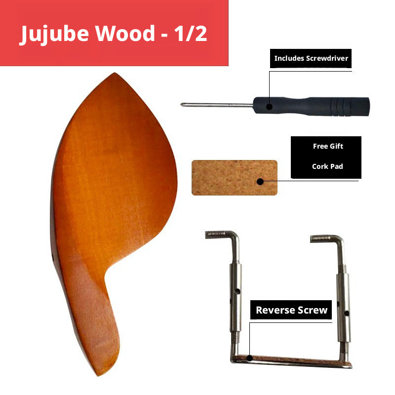 Violin Chin Rest with Screws, Cork & Screwdriver – Ebony / Jujube Wood / Imitation Ebony (4/4, 3/4, 1/2, 1/4, 1/8)
