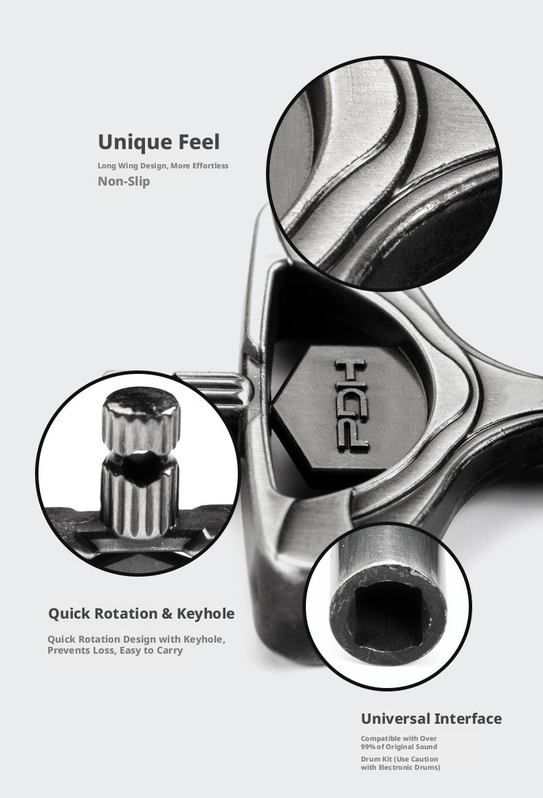 PDH Zinc Alloy Drum Key – Universal Tuning Wrench for Acoustic Drums, Keychain Hole, Power Tool Compatible