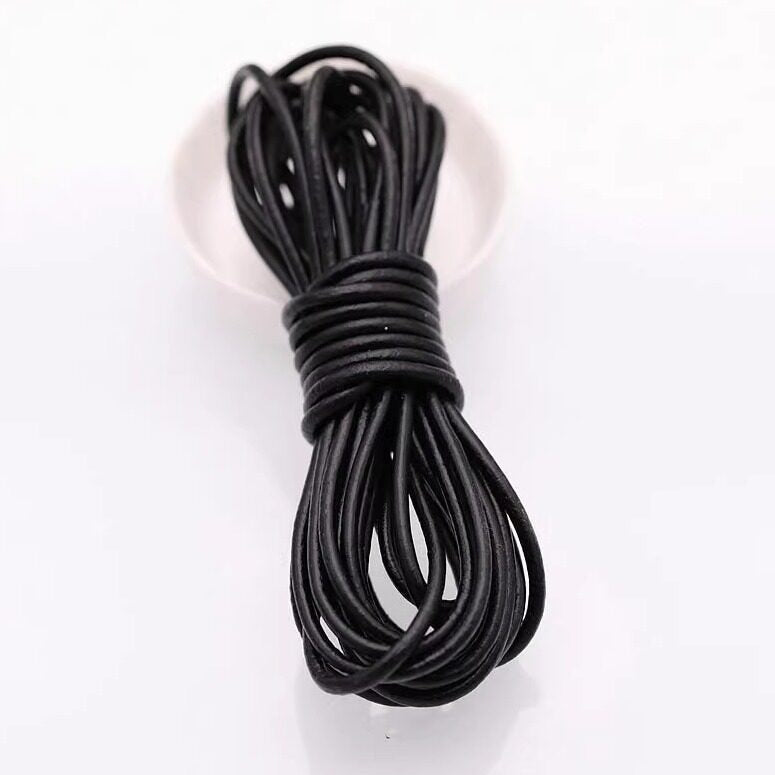 Round Cowhide Rope – 1‑6mm Genuine Leather Cord for Jewelry, Lacing & DIY (Natural / Dark Coffee / Black)