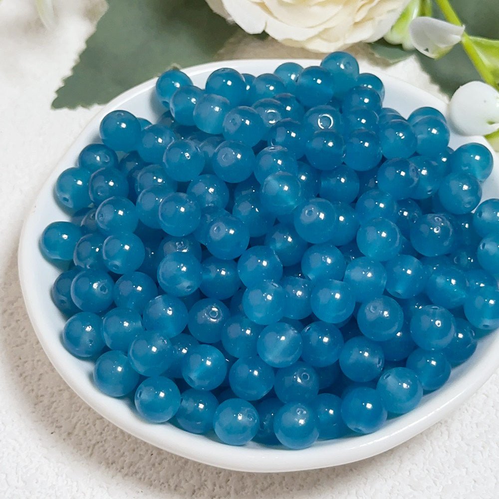 Glass Jelly Solid Color Beads – Imitation Jade Round Beads for DIY Bracelets, Necklaces, 6/8/10mm, 100pcs per Pack (White, Pink, Blue, Green, Beige, Purple) - HomeDIYer