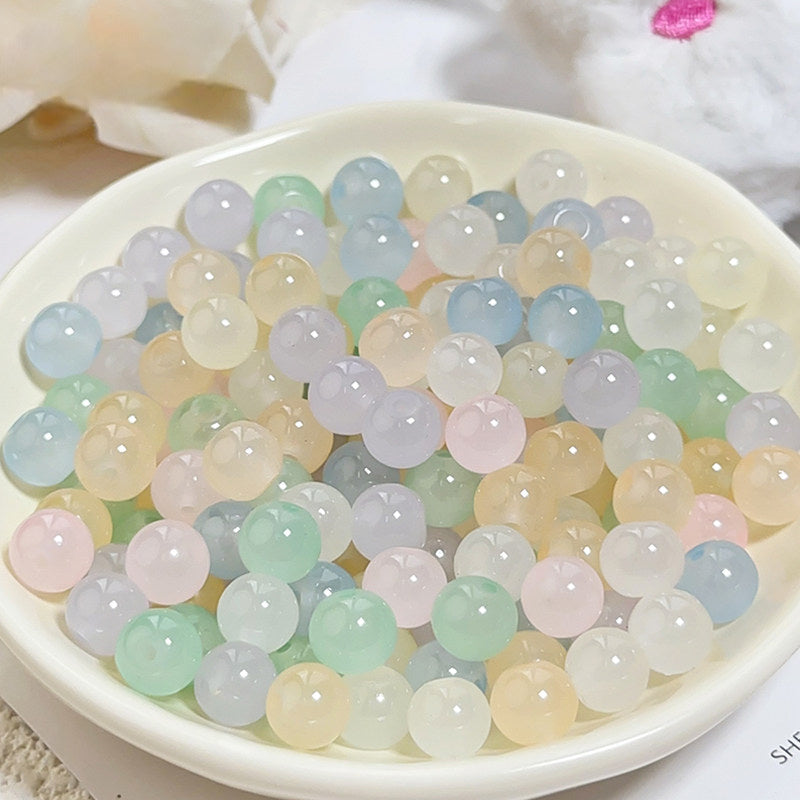 Glass Jelly Solid Color Beads – Imitation Jade Round Beads for DIY Bracelets, Necklaces, 6/8/10mm, 100pcs per Pack (White, Pink, Blue, Green, Beige, Purple)