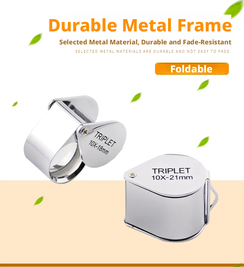 10x/20x/30x Foldable Jewelry Loupe – Triplet Lens, Metal Body