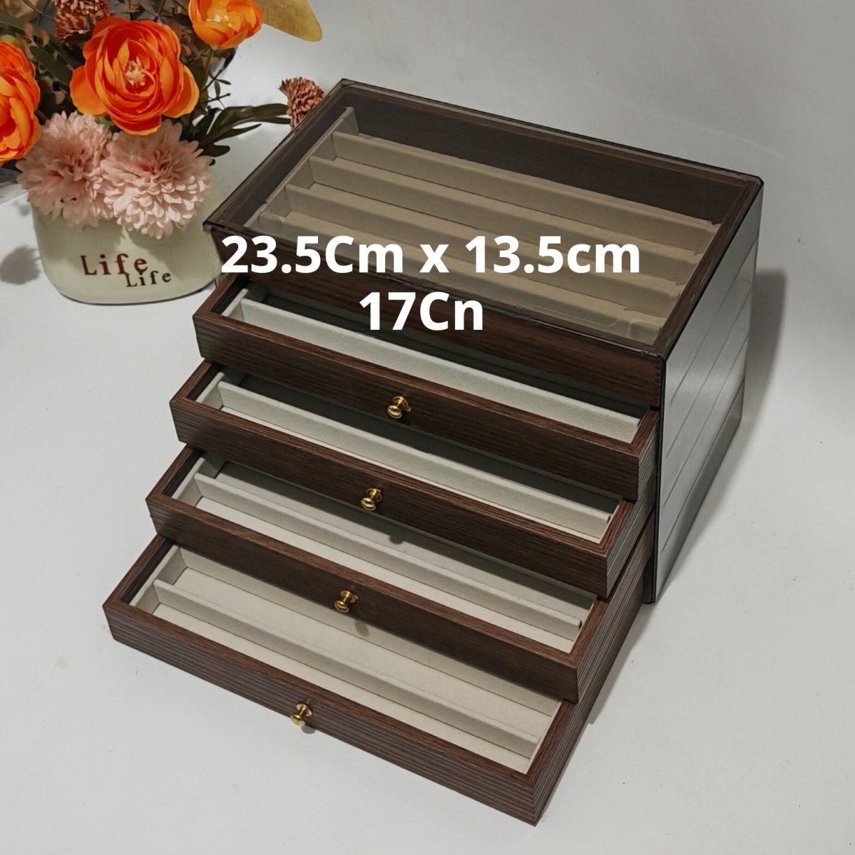 Vintage Peach Wood Grain Jewelry Box – Holds 15 - 25 Necklaces, Large Capacity - HomeDIYer
