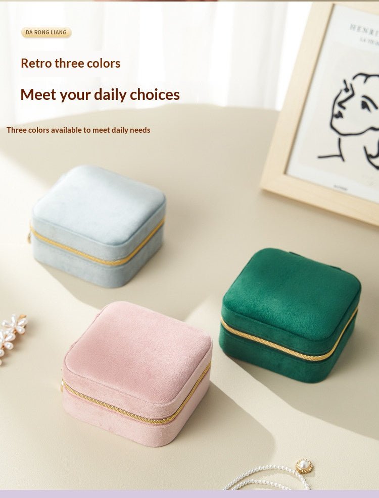 Light Luxury Velvet Jewelry Box – Portable, 3 Colors, with Stud Panel Option - HomeDIYer