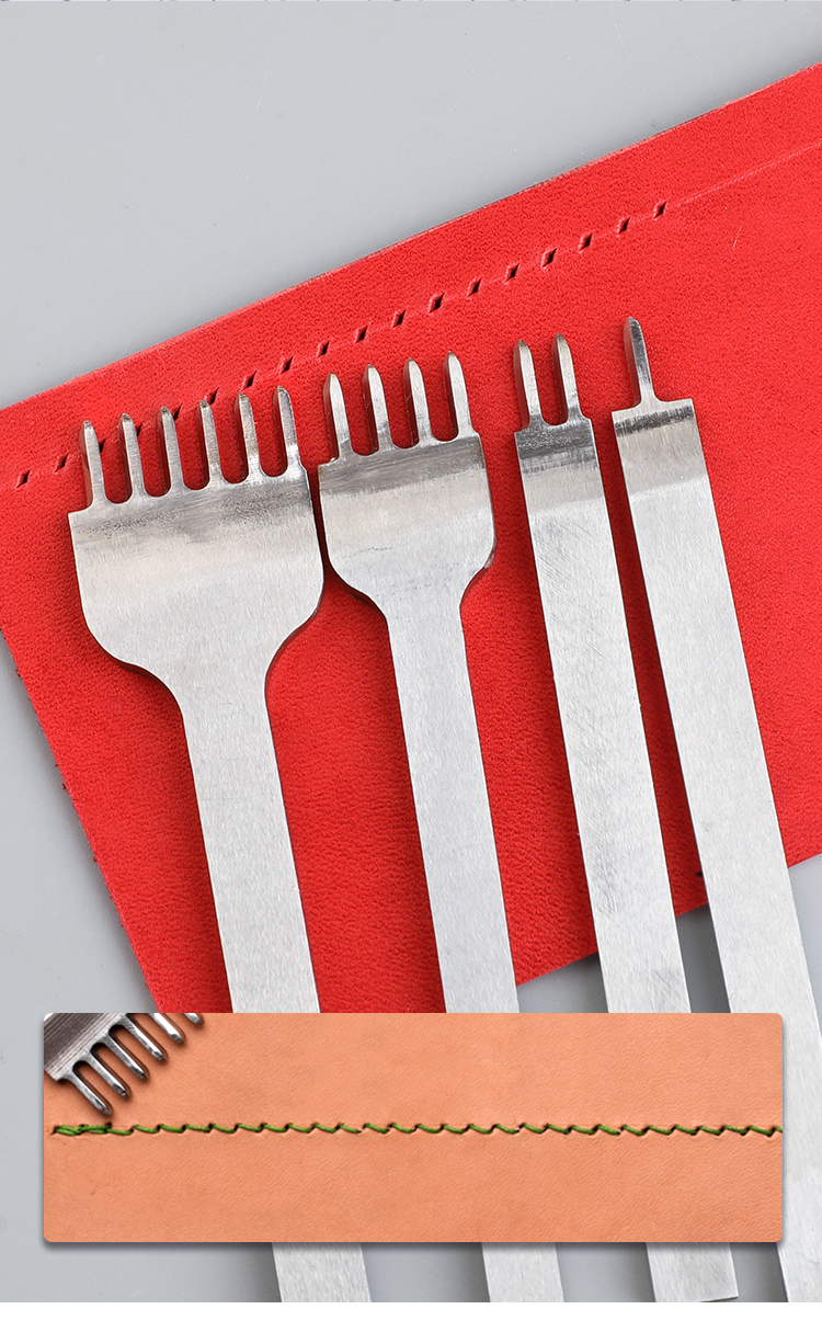 White Steel Diamond Chisel Set – 3/4/5/6mm Spacing, 1/2/4/6 Teeth for Leather Stitching