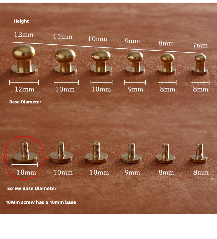 Brass Monk Head Hardware – 5-10mm Solid Brass Leather Screws for Bags & Accessories (20 Pack)