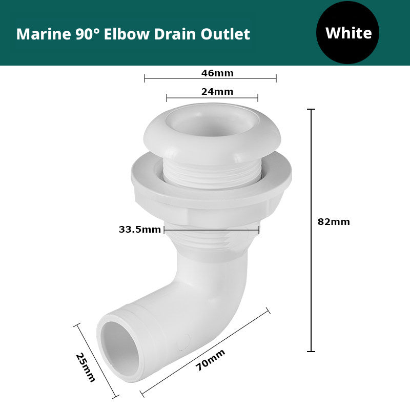 90° Marine Thru-Hull Drain Fitting with Check Valve — Bilge & Waste Water Elbow Outlet