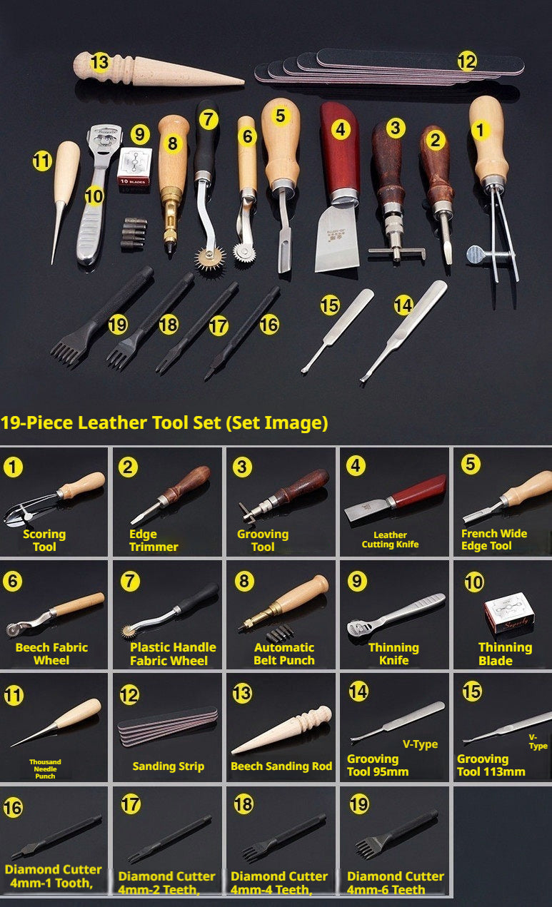 19-Piece Leather Craft Tools Kit – Hand Sewing Starter Set for Wallets, Bags & DIY Projects