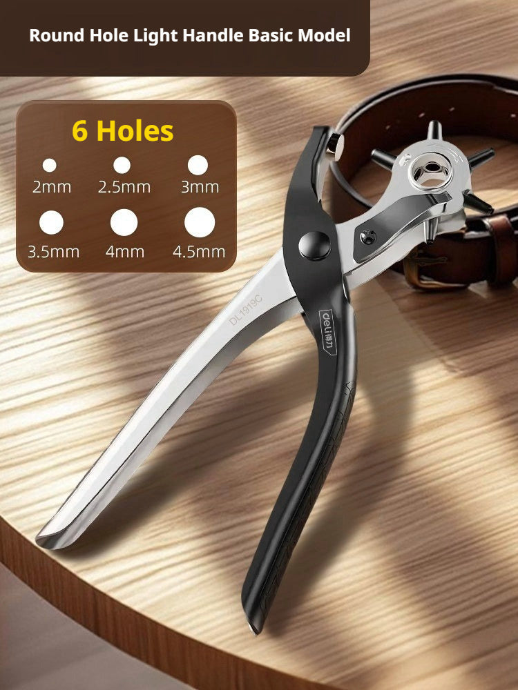Deli Belt Punch Pliers – Labor‑Saving 6‑Size Rotary Hole Punch for Leather, Belts, Watch Straps