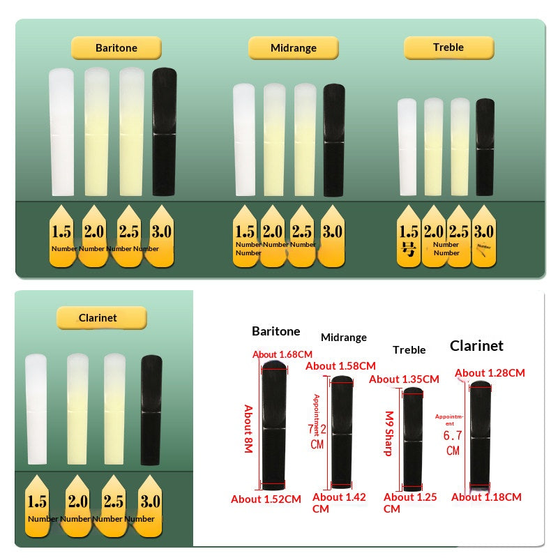 Resin Saxophone & Clarinet Reeds – 1.5 / 2.0 / 2.5 / 3.0 – Single or 4‑Pack (Alto, Tenor, Soprano, Clarinet)