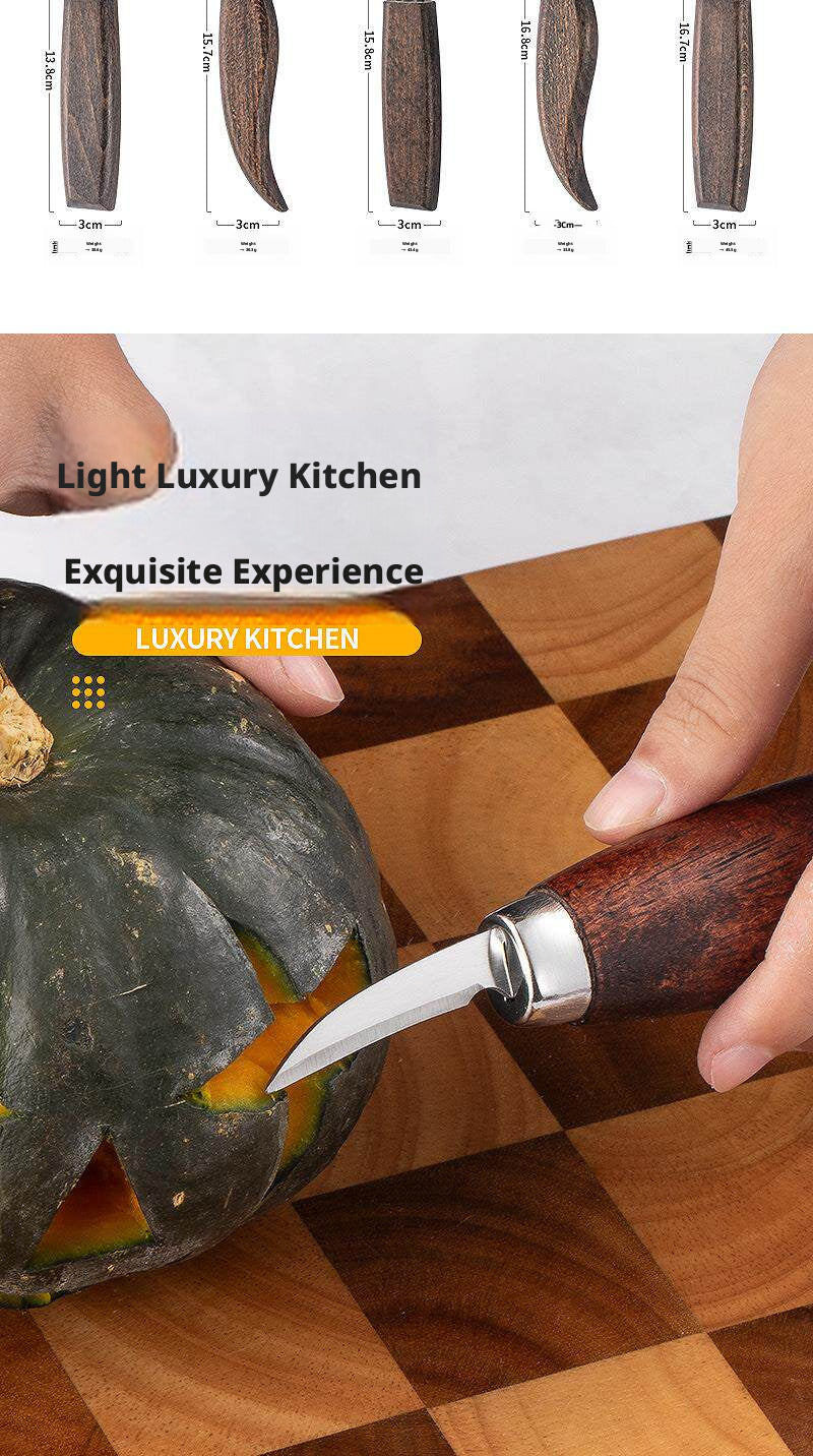 Walnut Wood Carving Knife Set – 5 Blades for Pumpkin, Wood, Wax & Linocut