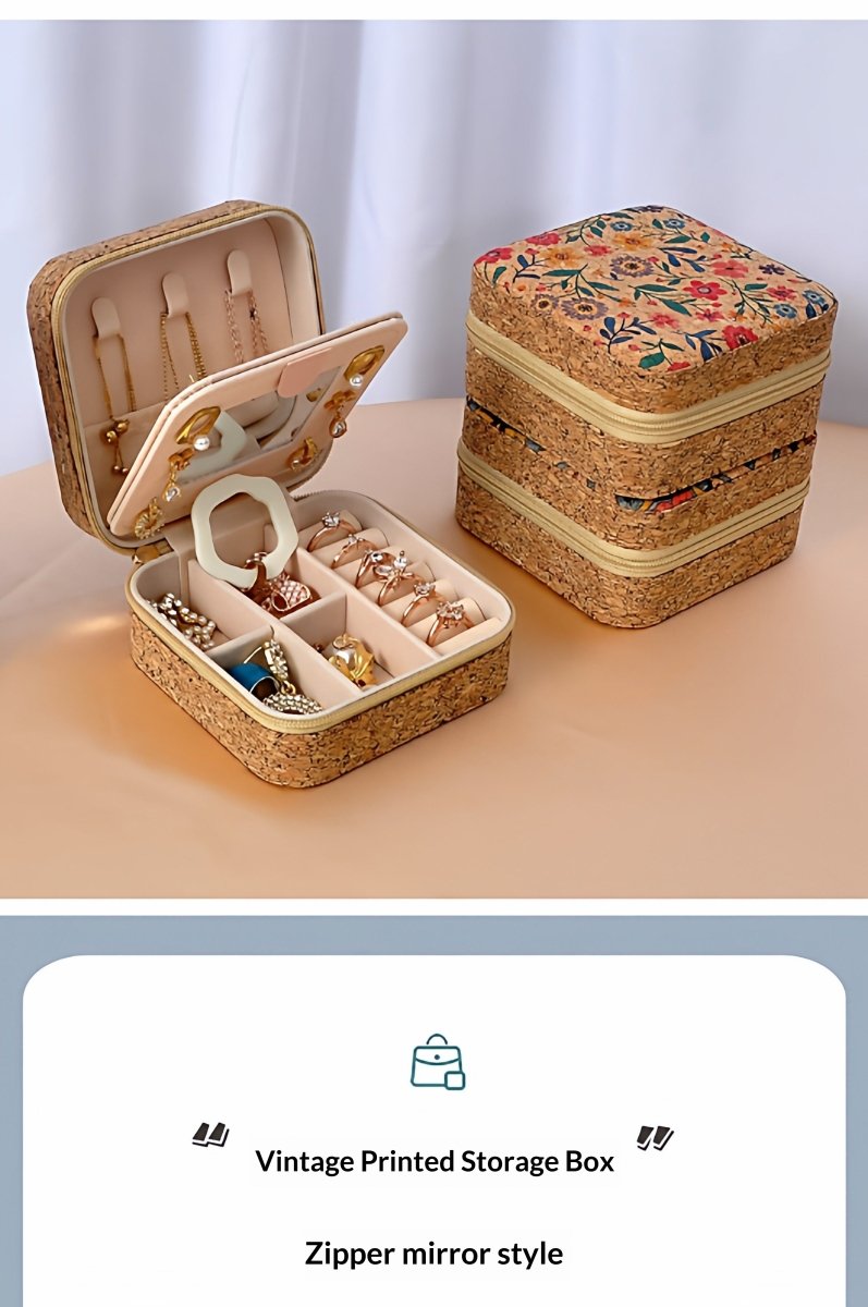 Vintage Jewelry Storage Box – Sunflower Sea Print, Portable Travel Case with Mirror, Ring & Earring Organizer, Necklace Pouch - HomeDIYer