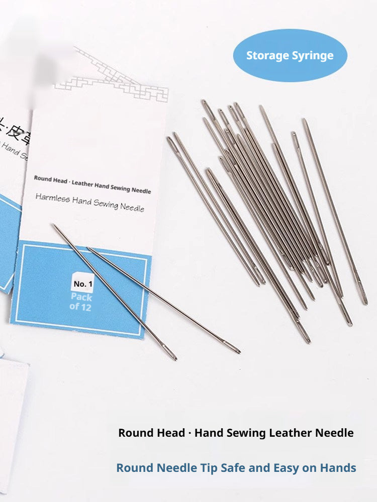 Round Head Hand Sewing Leather Needles – Straight, Curved & Self‑Threading, No.1/No.2, with Decorative Holders