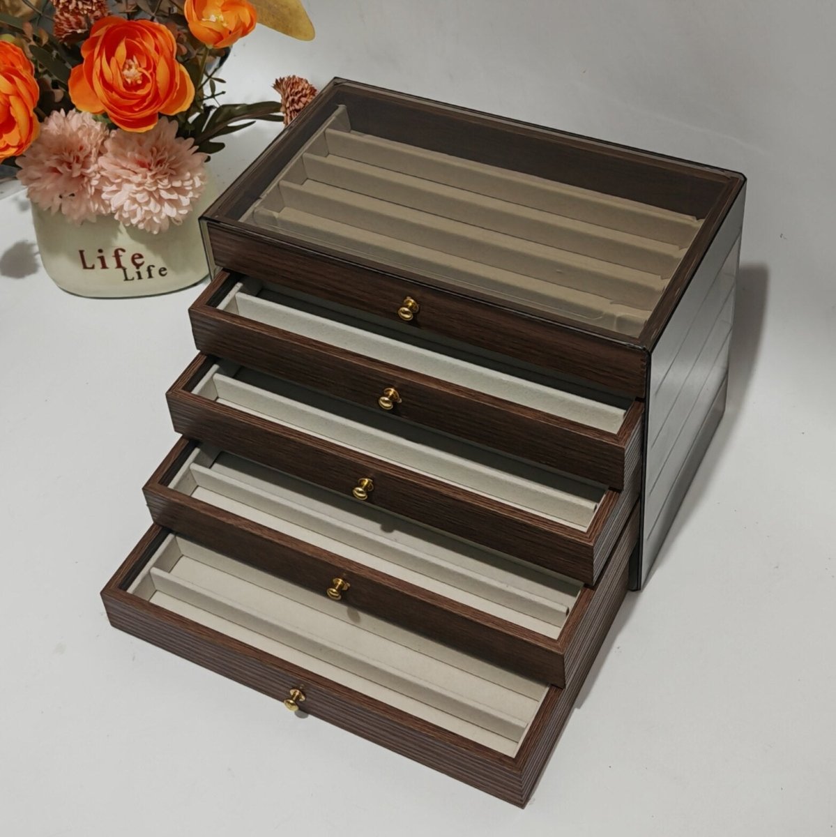 Vintage Peach Wood Grain Jewelry Box – Holds 15 - 25 Necklaces, Large Capacity - HomeDIYer