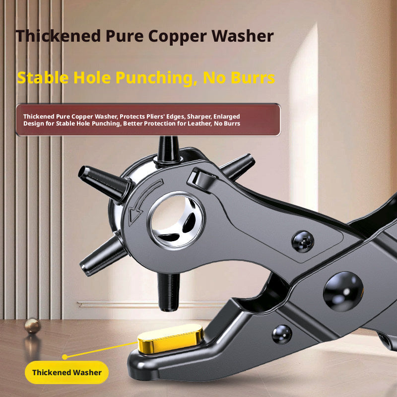Deli Belt Punch Pliers – Labor‑Saving 6‑Size Rotary Hole Punch for Leather, Belts, Watch Straps