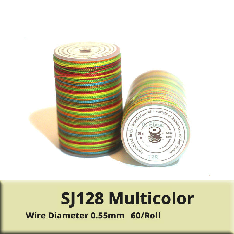 0.55mm Round Waxed Polyester Thread – 63 Colors, 60m Roll for Hand Sewing Leather, Bags, Belts