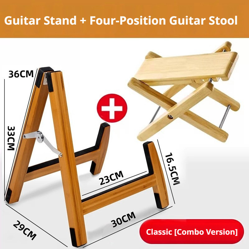 Solid Wood Foldable Guitar Stand – Bamboo A‑Frame for Guitar, Violin, Ukulele (with Footrest & Double Stand Options)