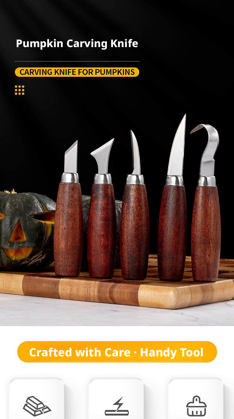 Walnut Wood Carving Knife Set – 5 Blades for Pumpkin, Wood, Wax & Linocut