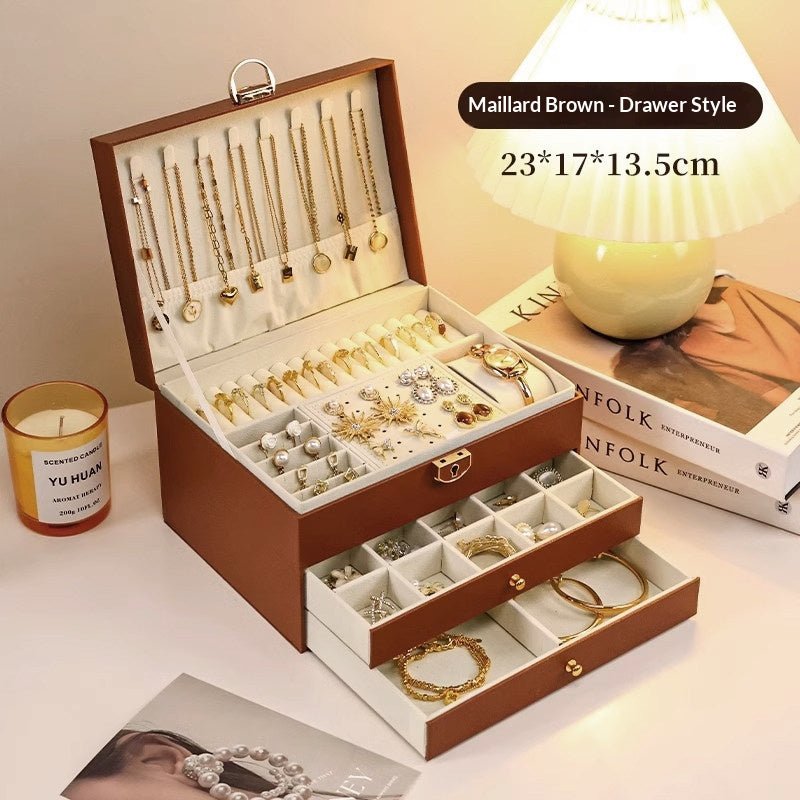 Medieval - Style Large Capacity Jewelry Box – 3 Layers, Lock, Watch Pillow - HomeDIYer