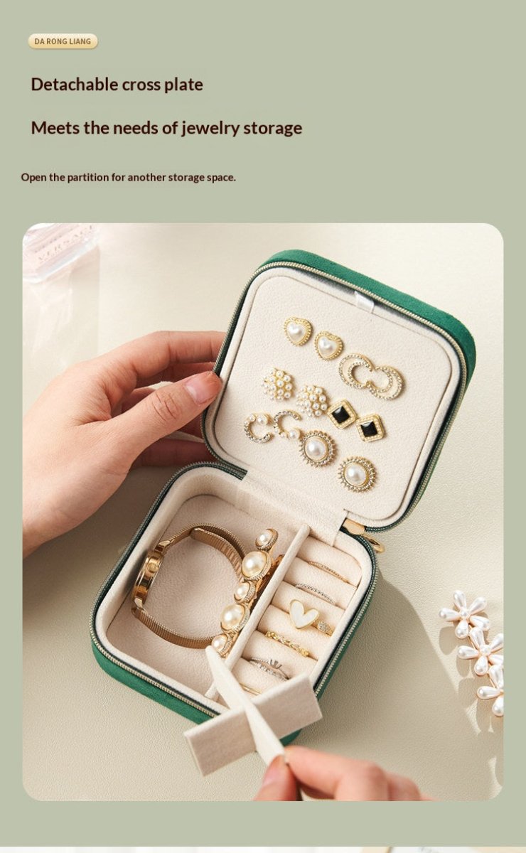 Light Luxury Velvet Jewelry Box – Portable, 3 Colors, with Stud Panel Option - HomeDIYer