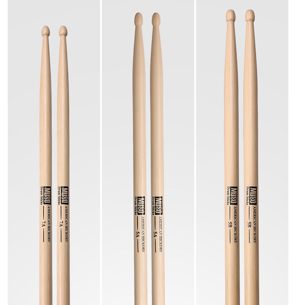 MUSO North American Wood Drumsticks – 7A / 5A / 5B (Hickory/Pecan) with Free Engraving