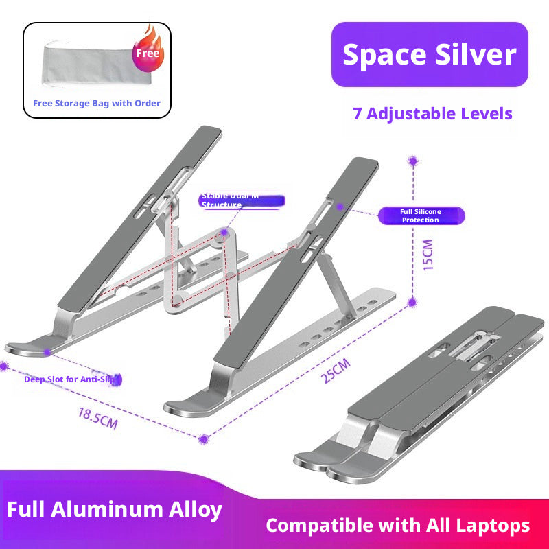 Aluminum Laptop Stand Foldable – 6-Level Height Adjustable Riser with Anti-Slip Silicone, Fits 10–17" Laptops, Compatible with MacBook, Dell, ASUS, HP