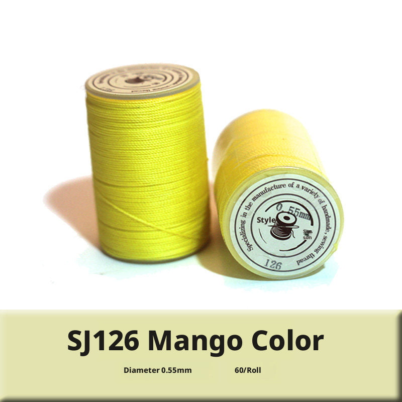 0.55mm Round Waxed Polyester Thread – 63 Colors, 60m Roll for Hand Sewing Leather, Bags, Belts