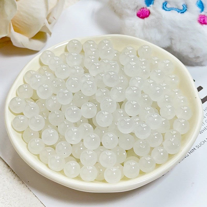 Glass Jelly Solid Color Beads – Imitation Jade Round Beads for DIY Bracelets, Necklaces, 6/8/10mm, 100pcs per Pack (White, Pink, Blue, Green, Beige, Purple) - HomeDIYer