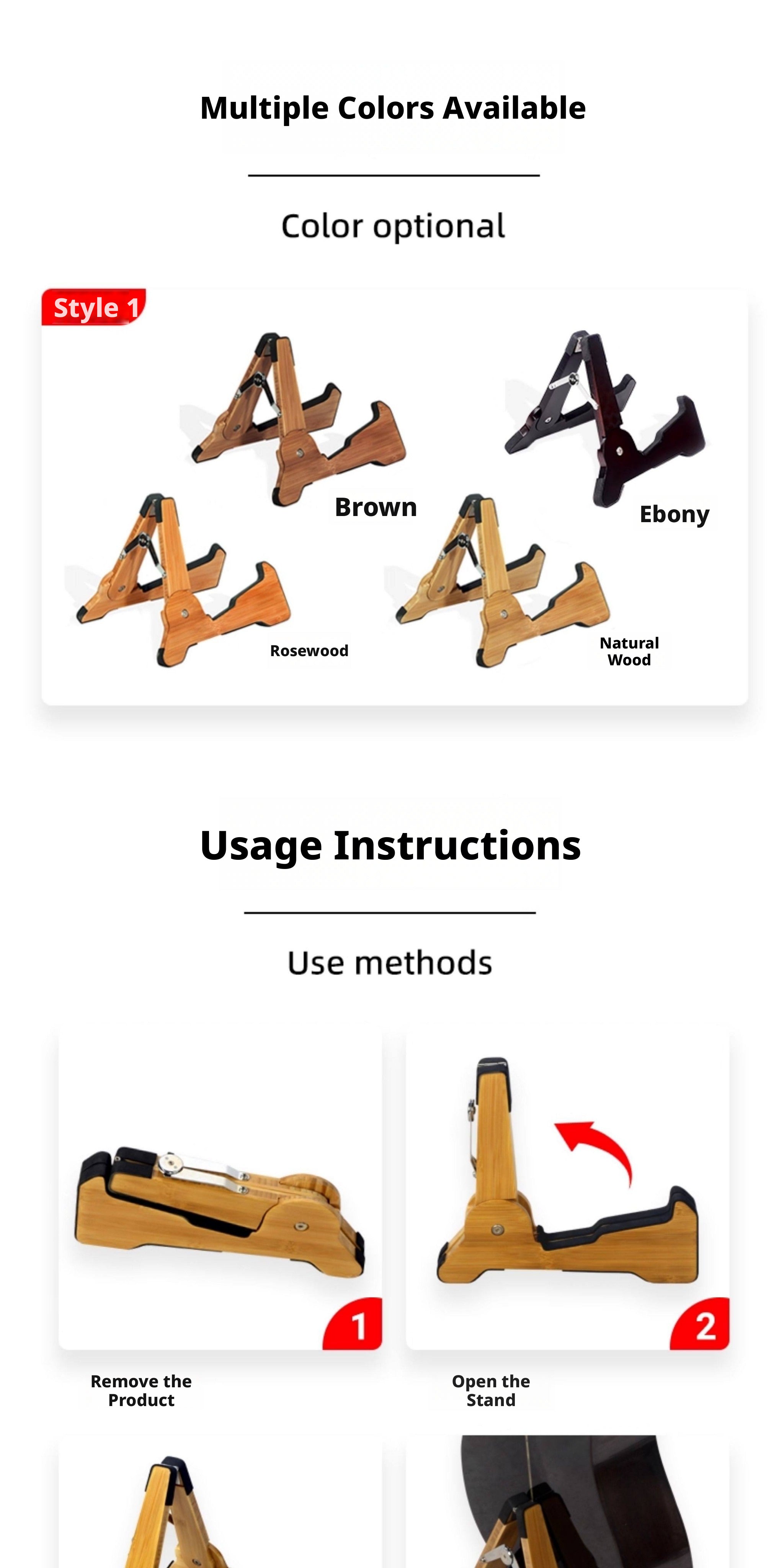 Solid Wood Foldable Guitar Stand – Bamboo A‑Frame for Guitar, Violin, Ukulele (with Footrest & Double Stand Options)