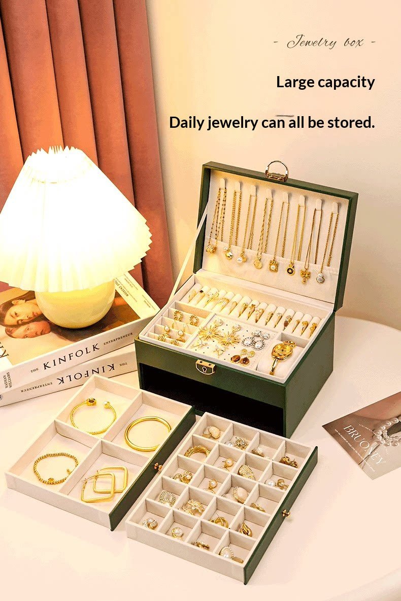 Medieval - Style Large Capacity Jewelry Box – 3 Layers, Lock, Watch Pillow - HomeDIYer