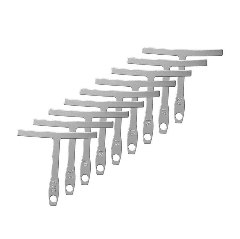 Guitar T-shaped ruler 9-piece set, neck fingerboard fret curvature, string number curvature, guitar spacing measuring ruler