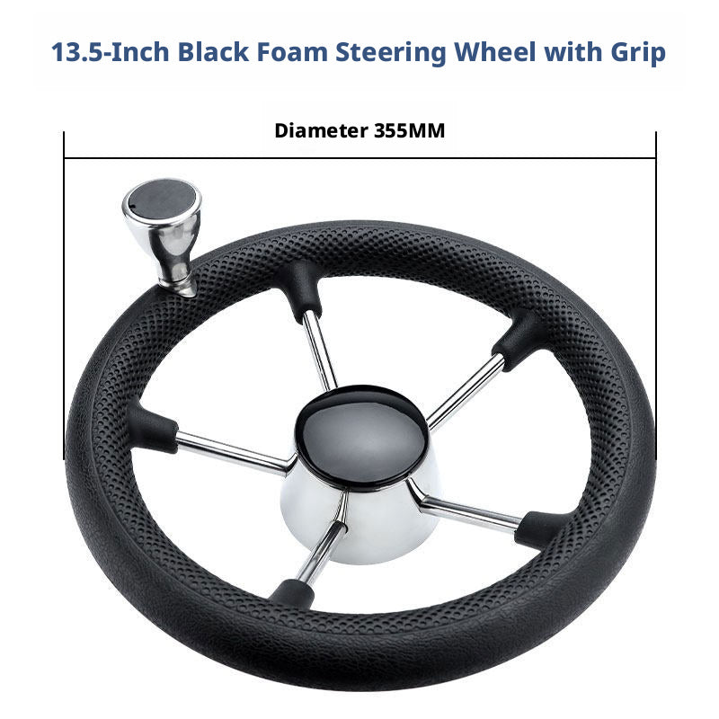 Marine Steering Wheel for Boats – Stainless Steel & Black Foam 11.5 to 15.5 Inch