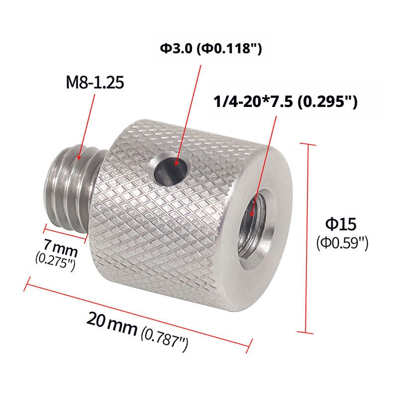 1/4" to M8 / M10 Thread Adapter Screw — Camera Mount Conversion for Motorcycle Mirror Hole & Tripod Accessories (Stainless Steel) - HomeDIYer