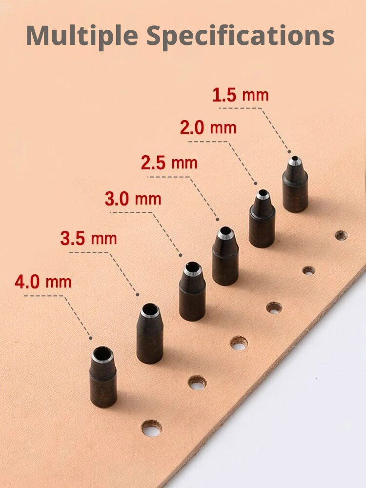 Automatic Belt Punch – Self‑Rotating 6‑Head Leather Hole Punch (1.5‑4.0mm) with Solid Wood Handle