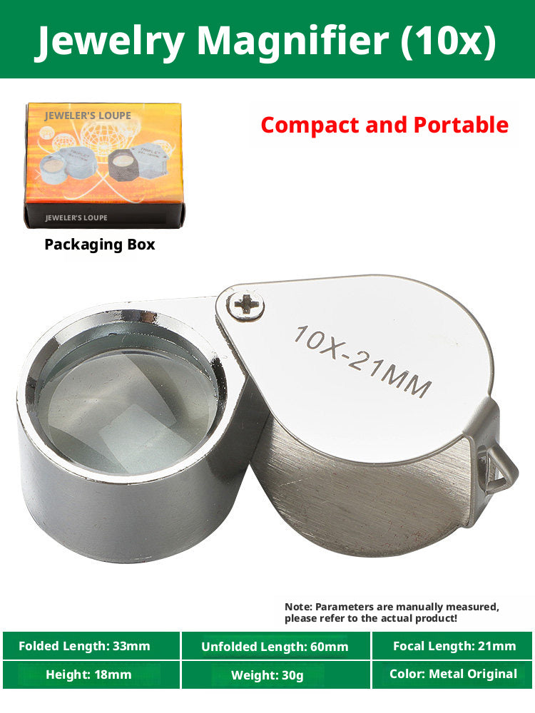 10x/20x/30x Foldable Jewelry Loupe – Triplet Lens, Metal Body