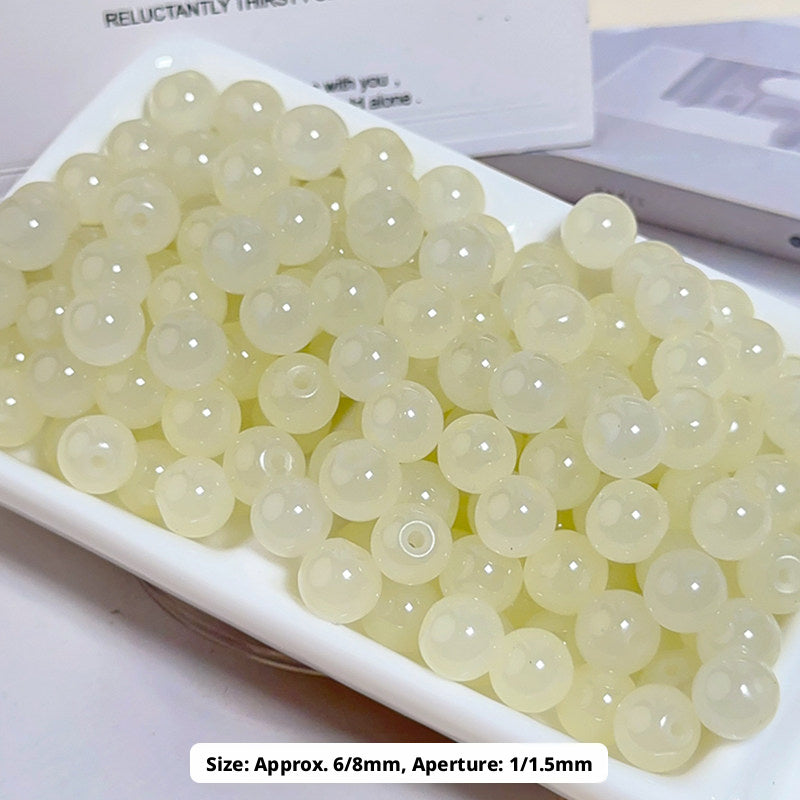 Glass Jelly Solid Color Beads – Imitation Jade Round Beads for DIY Bracelets, Necklaces, 6/8/10mm, 100pcs per Pack (White, Pink, Blue, Green, Beige, Purple)