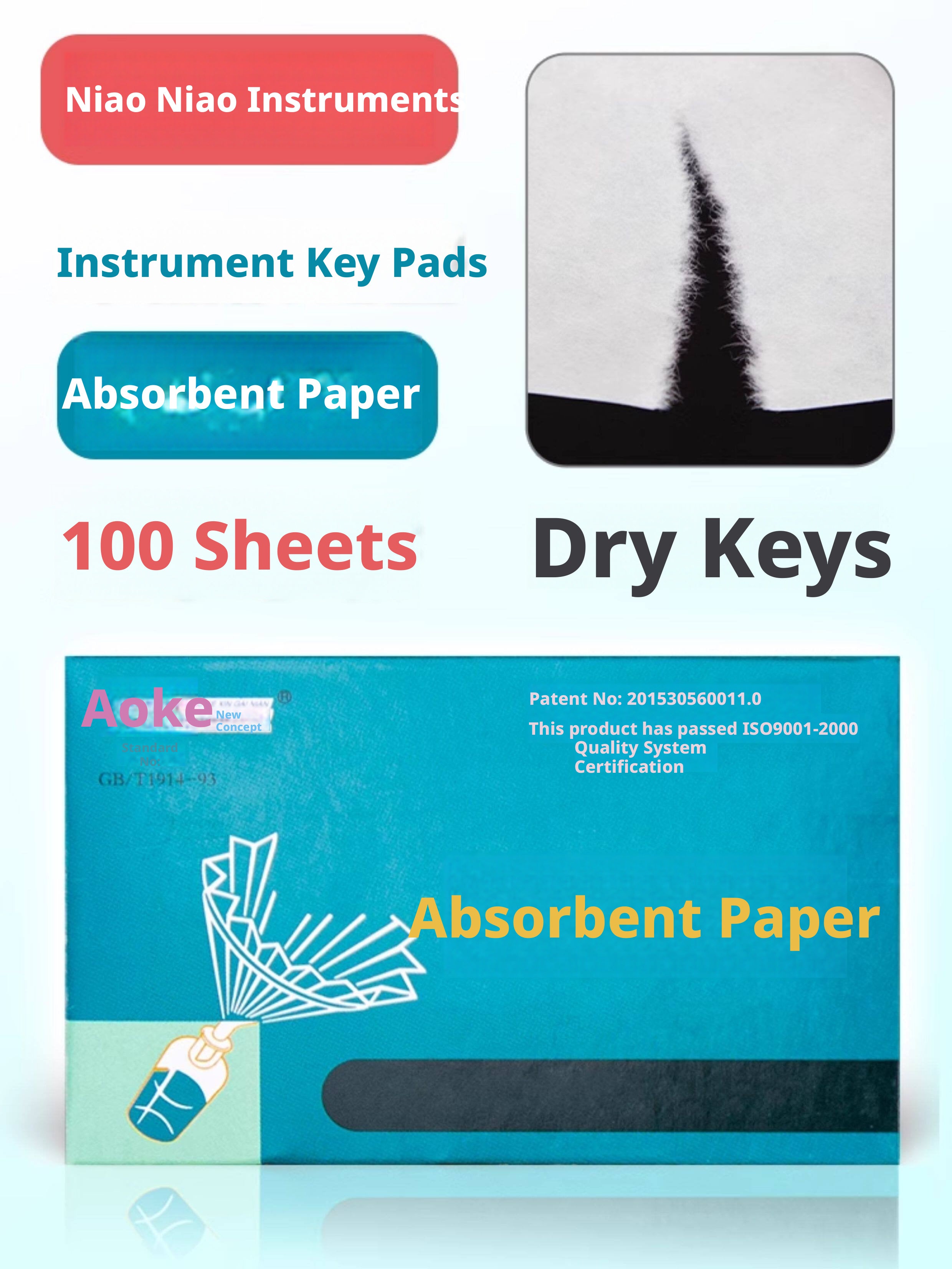 Saxophone & Clarinet Pad Absorbent Paper – 100 Sheets, 5x10cm, Dry Sticky Keys (Aoke®)