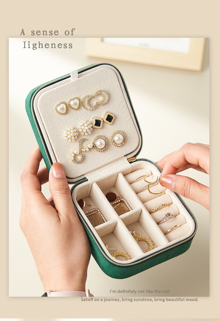 Light Luxury Velvet Jewelry Box – Portable, 3 Colors, with Stud Panel Option - HomeDIYer