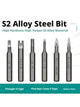 S2 Steel Precision Bit Set with H4 x 28mm Hex Shank – Pentalobe, Phillips, Torx for iPhone, Xiaomi & Smartphone Repair