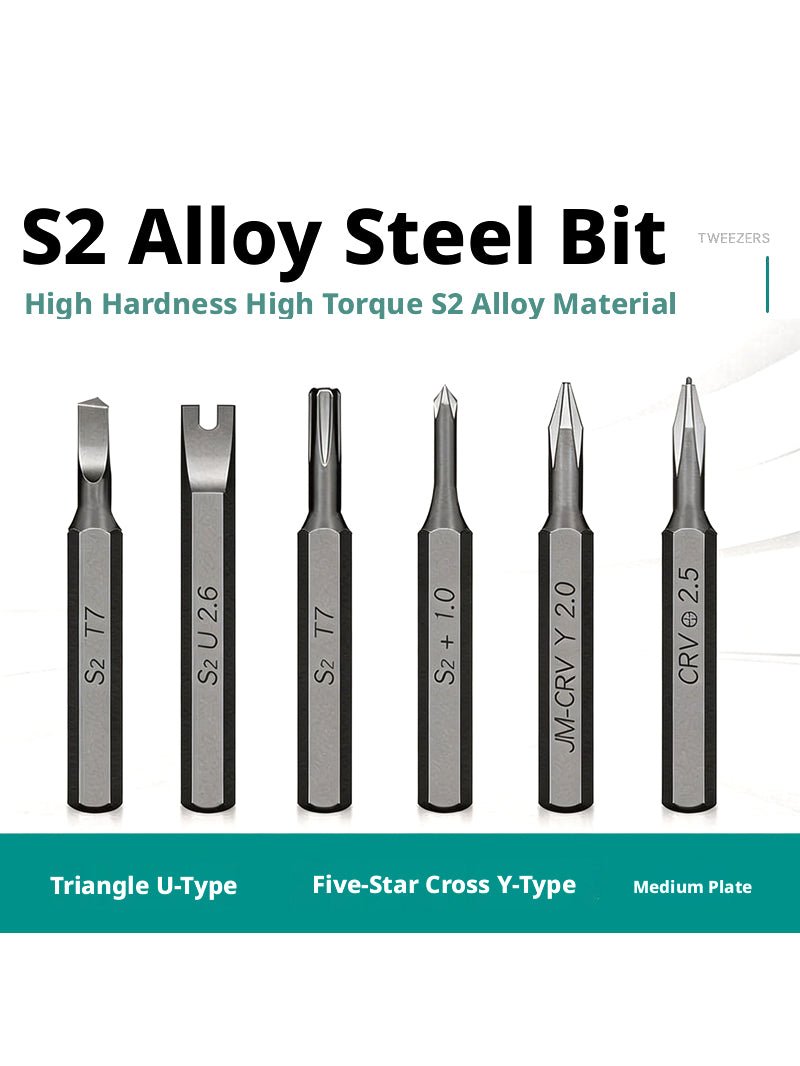S2 Steel Precision Bit Set with H4 x 28mm Hex Shank – Pentalobe, Phillips, Torx for iPhone, Xiaomi & Smartphone Repair - HomeDIYer