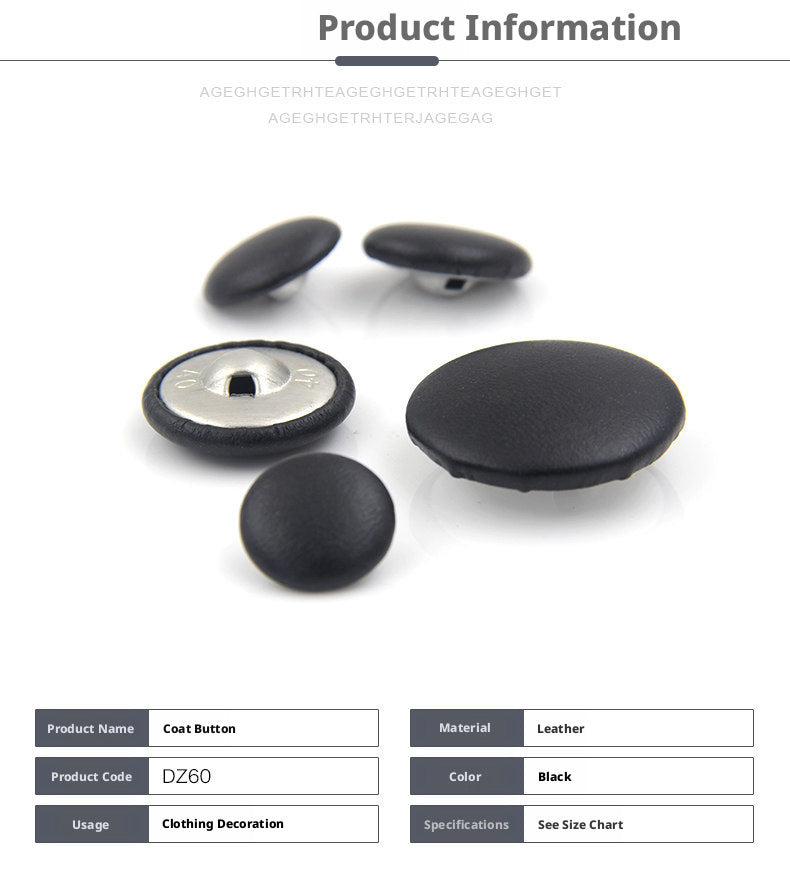 Black Leather Buttons – Multiple Sizes 11mm to 38mm for Coats, Jackets & DIY Crafts (6 or 12 Pack)