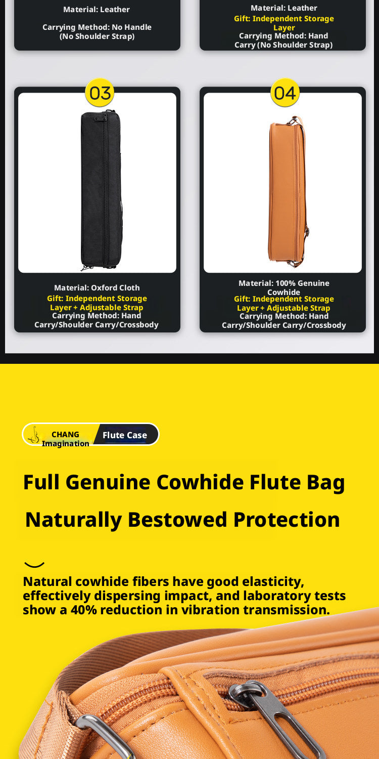 CHANG Flute Case – 16/17 Hole, Piccolo, Head Joint, Leather/Oxford, Backpack Style (Bamboo Weave)