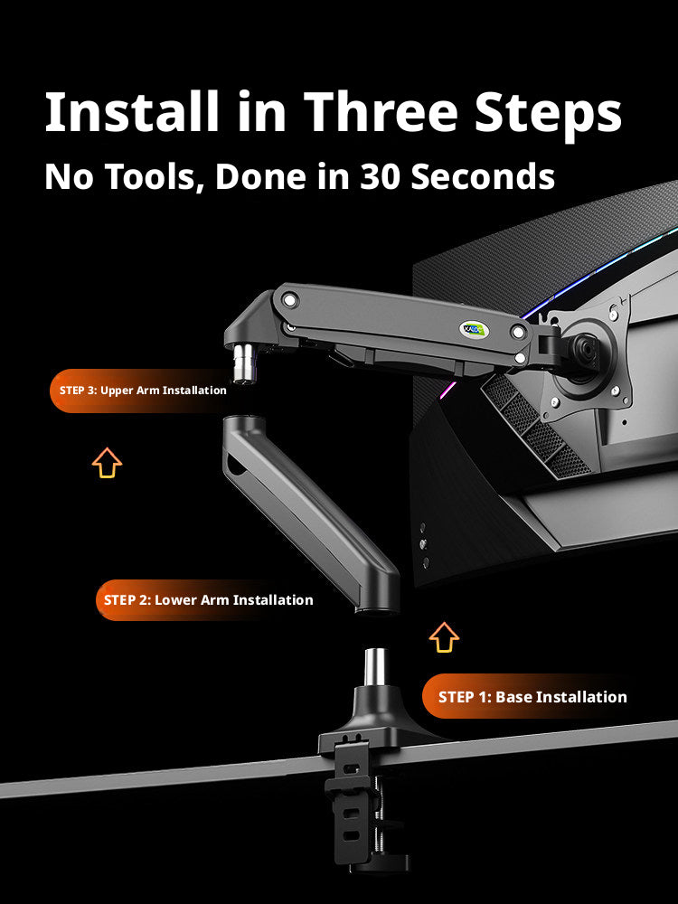 DS110 Monitor Arm – Gas Spring Desk Mount, 17–40 Inch, 3–15 kg, VESA 75×75 & 100×100, Clamp & Grommet