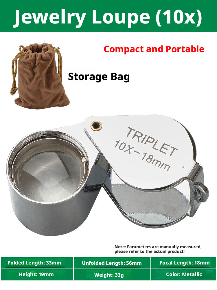 10x/20x/30x Foldable Jewelry Loupe – Triplet Lens, Metal Body