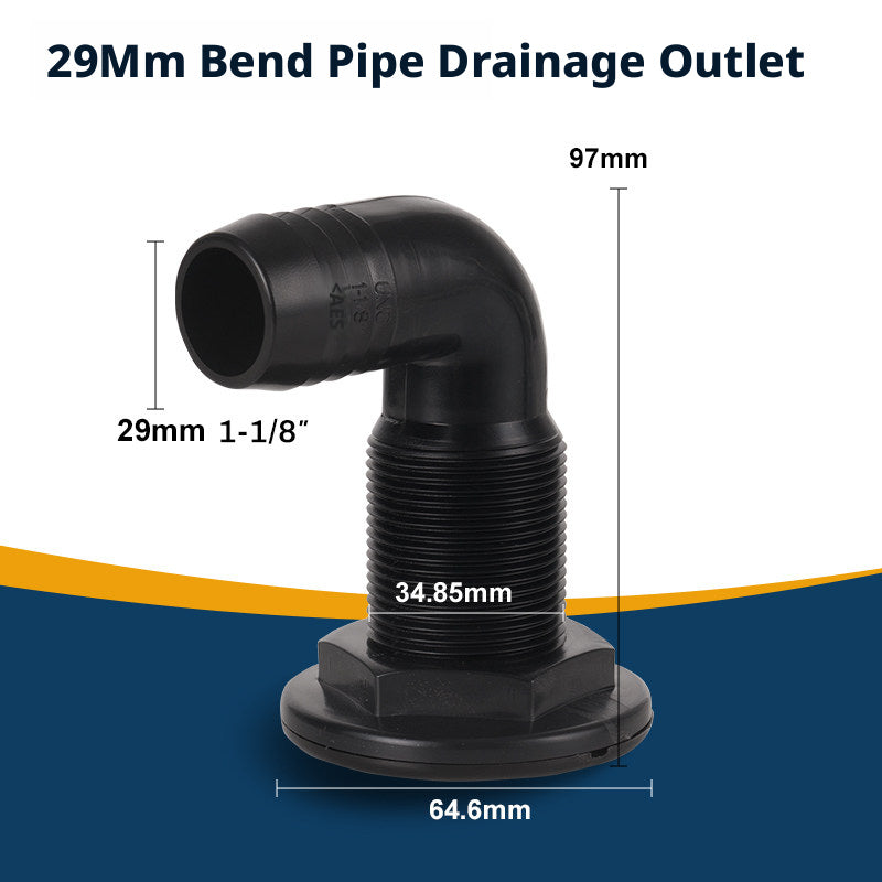 90° Marine Thru-Hull Drain Fitting with Check Valve — Bilge & Waste Water Elbow Outlet