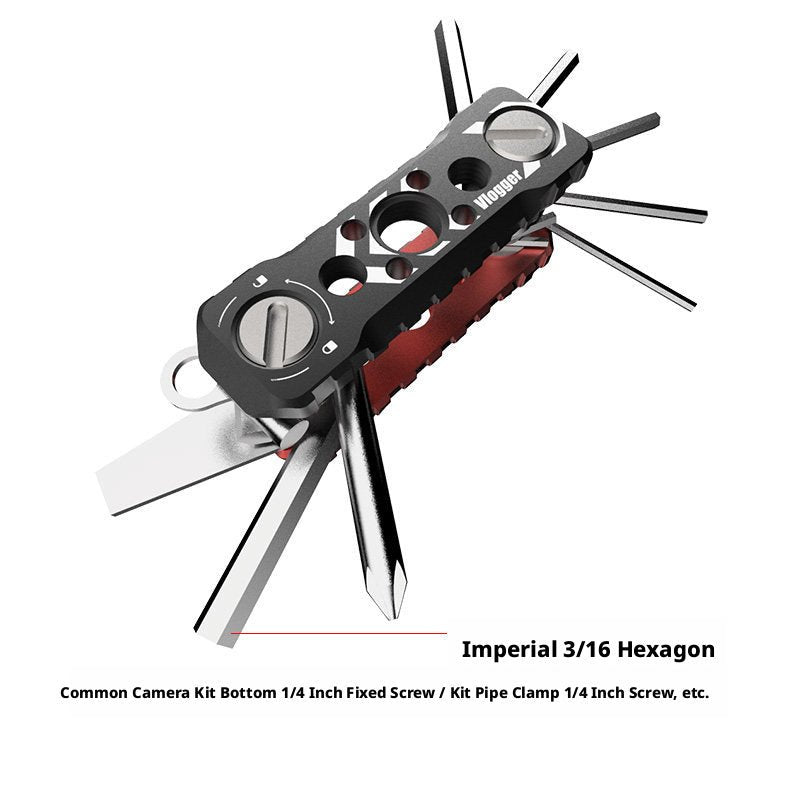Vlogger Foldable Photographer Multi-Tool with Hex Keys, Screwdrivers & NATO Rail Mount