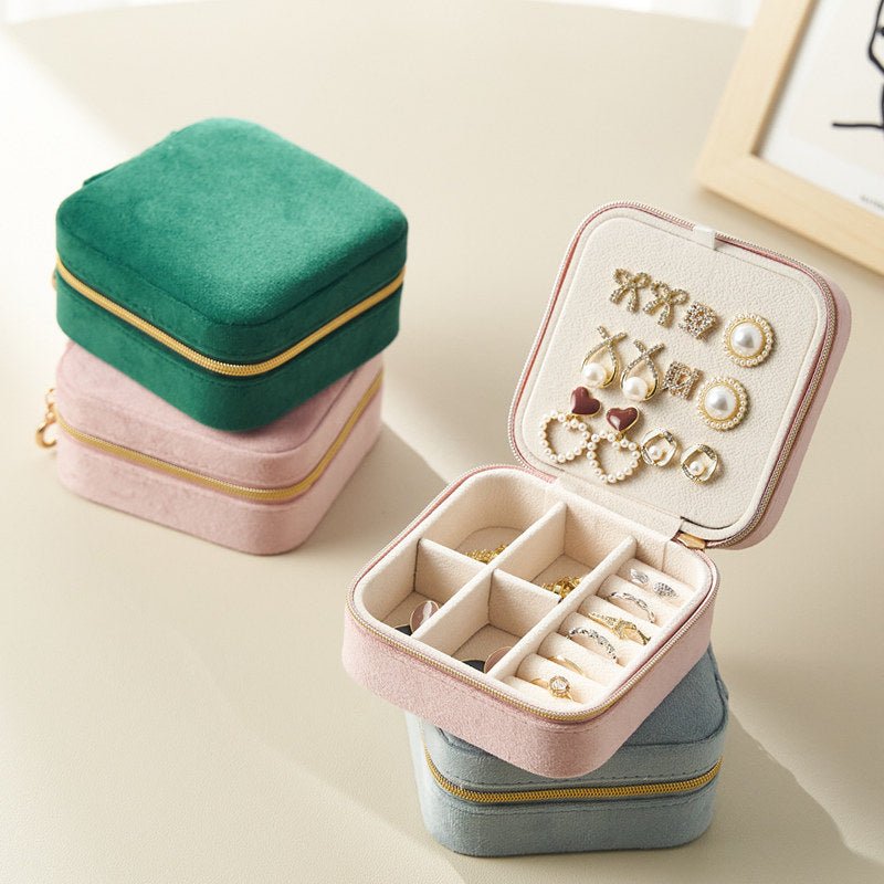 Light Luxury Velvet Jewelry Box – Portable, 3 Colors, with Stud Panel Option - HomeDIYer