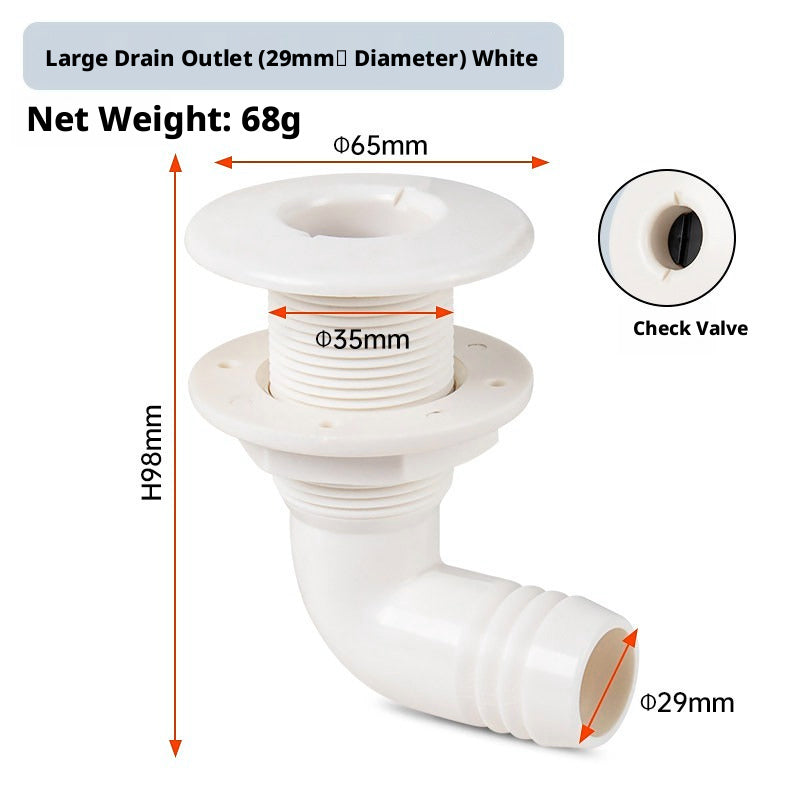 90° Marine Thru-Hull Drain Fitting with Check Valve — Bilge & Waste Water Elbow Outlet