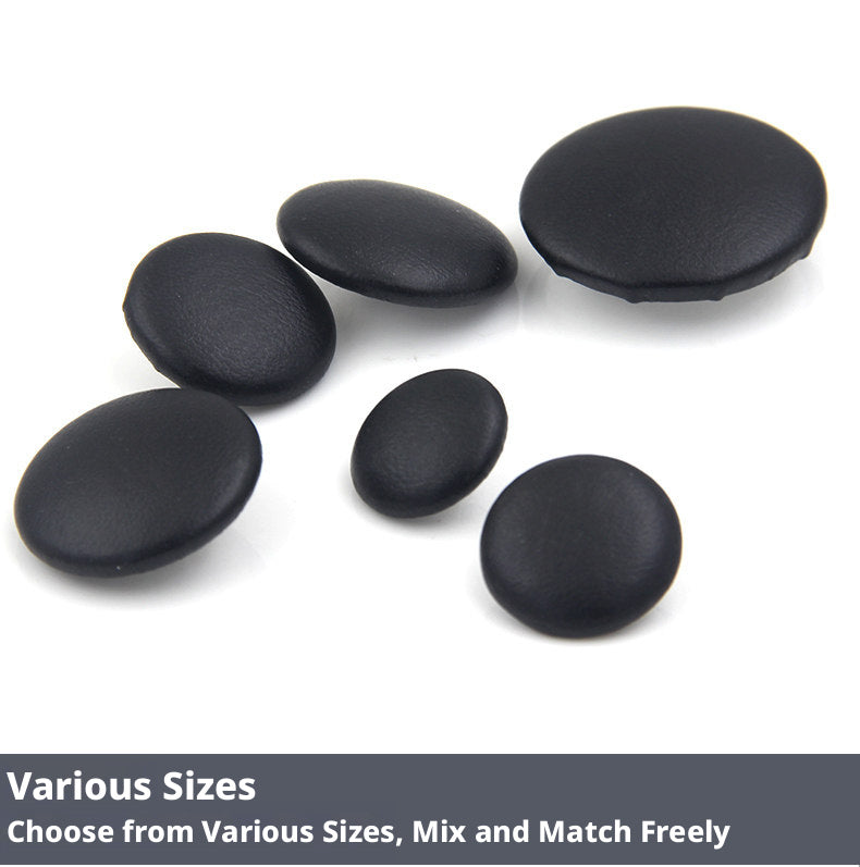 Black Leather Buttons – Multiple Sizes 11mm to 38mm for Coats, Jackets & DIY Crafts (6 or 12 Pack)